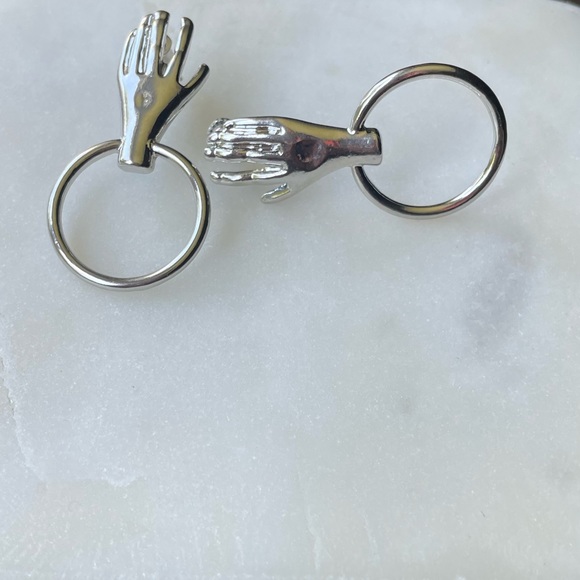 Silver Vintage Metal Hands Drop Earrings - Picture 4 of 8